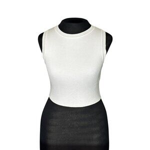 Zara Womens White Ribbed Sleeveless Crop Top Small 89% Viscose 31% Polyamide